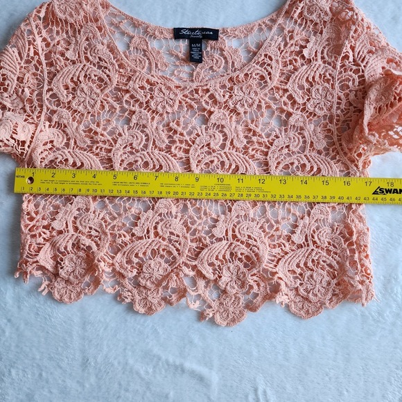 Lace Crop Top Mesh Womens Medium Cotton Peach Fairy Y2K Style Festival Boho Top - Picture 10 of 12